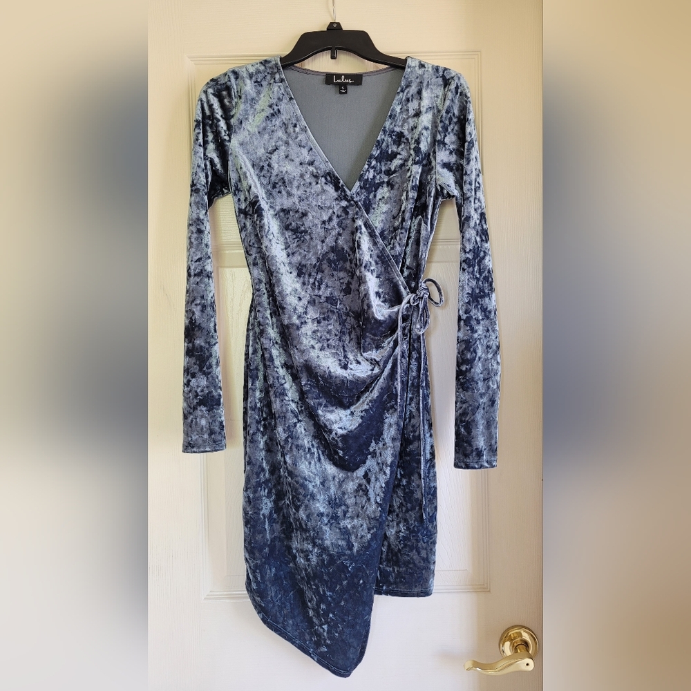 Lulu's Grey Velvet Wrap Dress